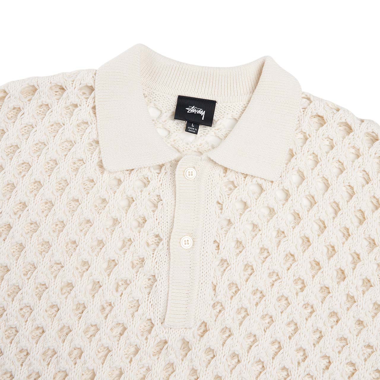 stüssy big mesh polo sweater (ivory) - a.plus