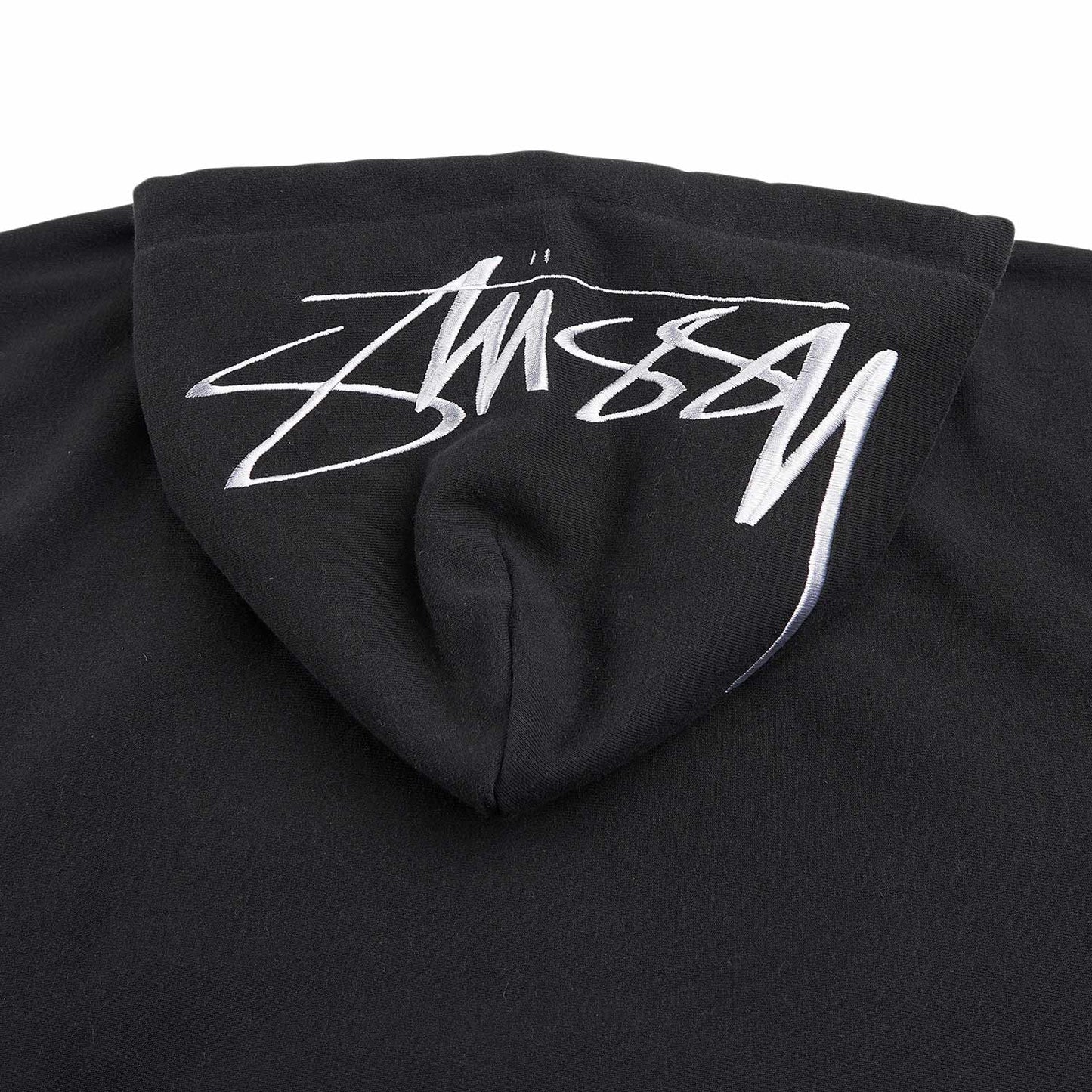 stüssy back hood applique hoodie (black) - a.plus