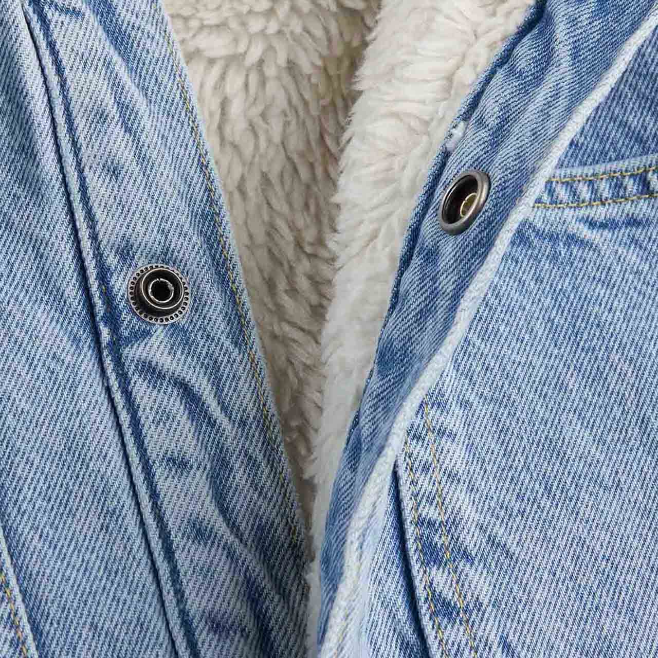 stüssy sherpa lined denim shirt (stone wash) - a.plus