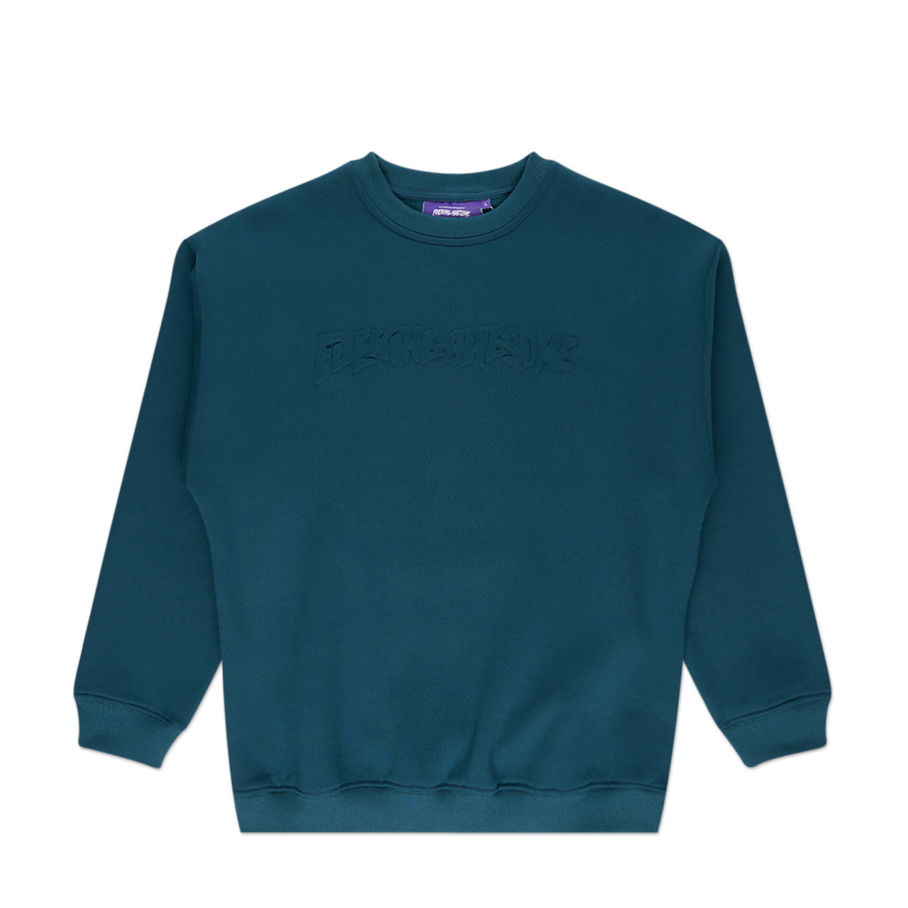 fucking awesome stamp embossed crewneck (teal)