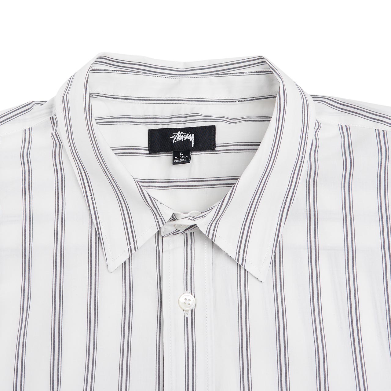 stüssy boxy striped shortsleeve shirt (off white striped 