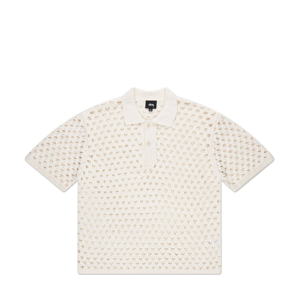 stüssy big mesh polo sweater (ivory) - 117178-1012 - a.plus