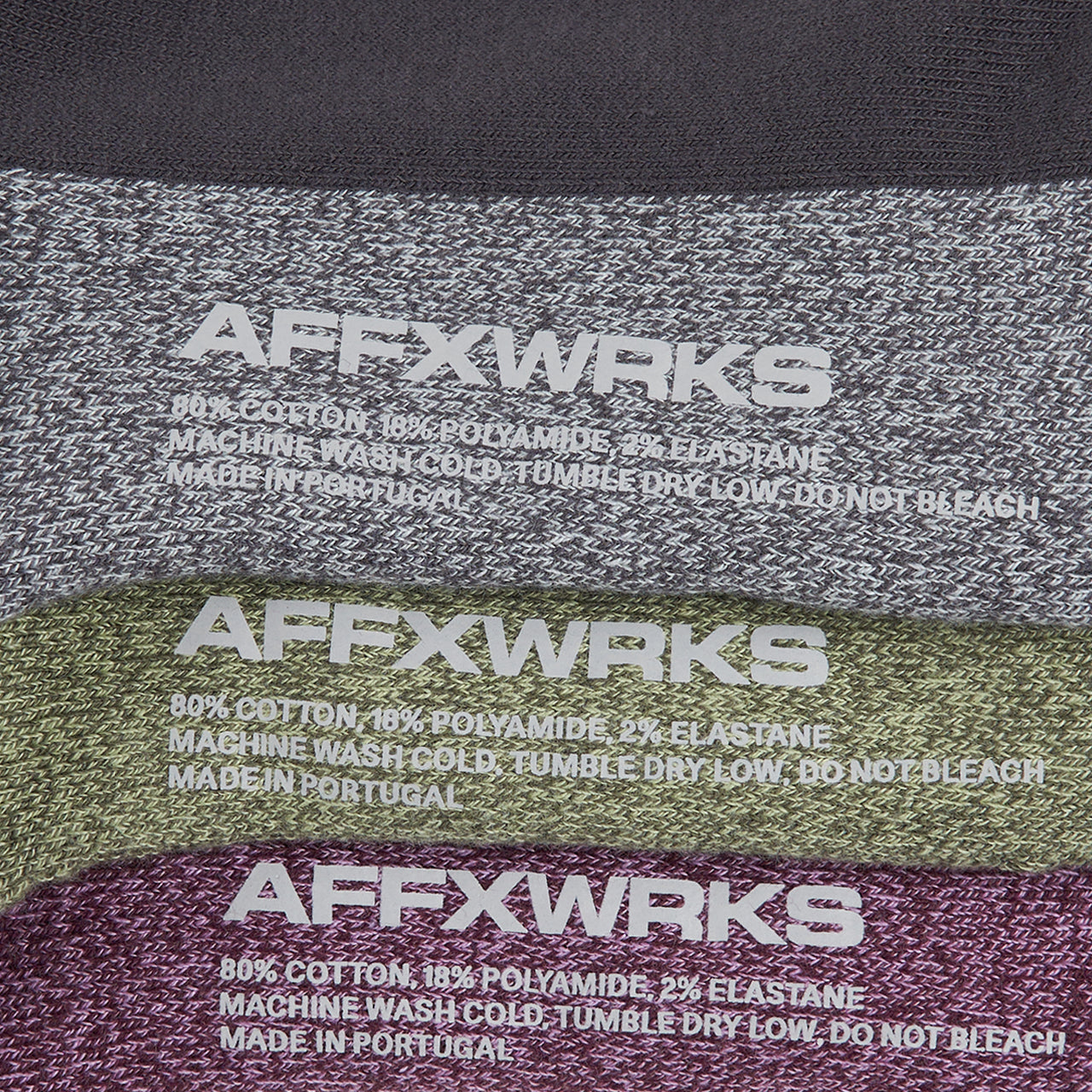 affxwrks duo-tone sock 3 pack (karminrot / grün / grau)