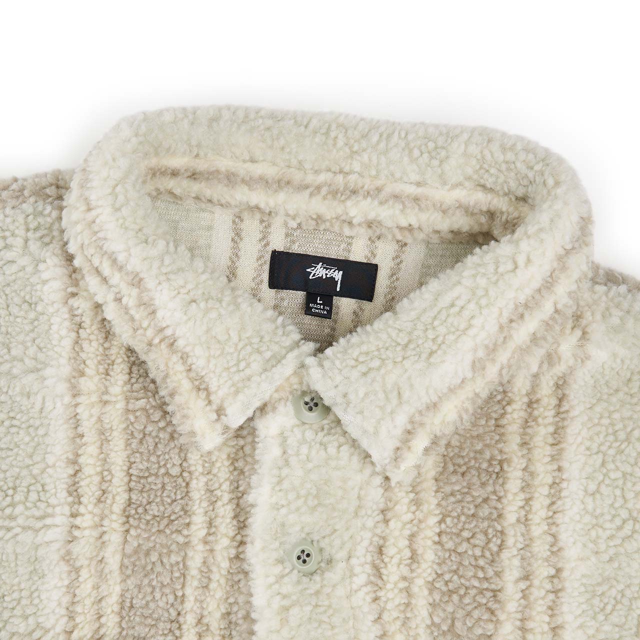 stüssy stripe sherpa shirt (natural) 1110244-1343 - a.plus store