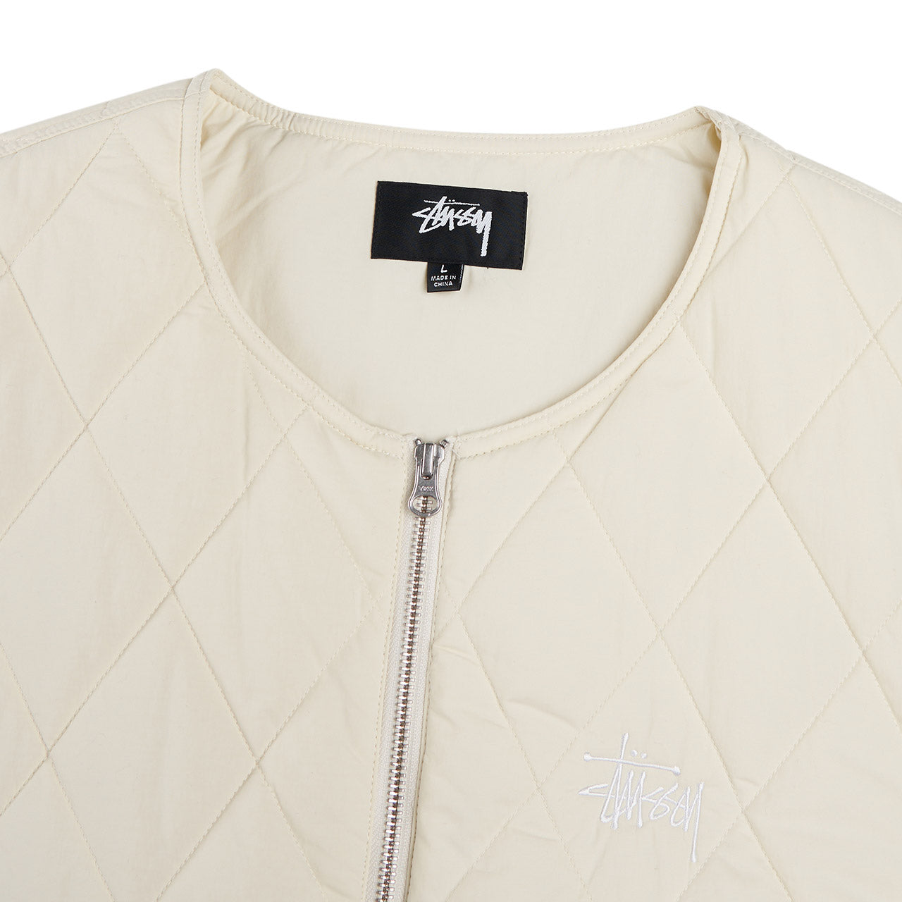 stüssy diamond quilted vest (cream) - a.plus