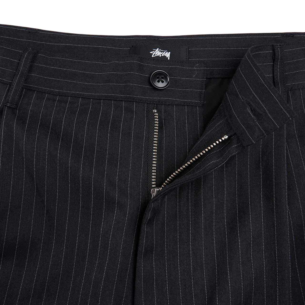 stüssy stripe volume pleated trouser (black) - a.plus
