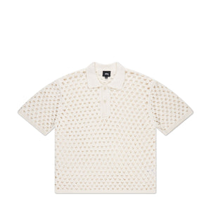 stüssy big mesh polo sweater (ivory) - a.plus