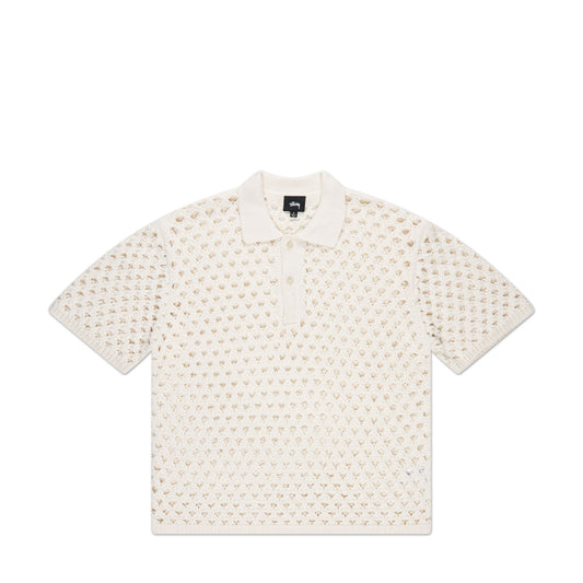 stüssy big mesh polo sweater (ivory) - a.plus