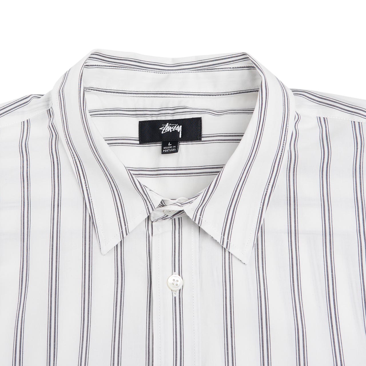 stüssy boxy striped shortsleeve shirt (off white striped) - a.plus
