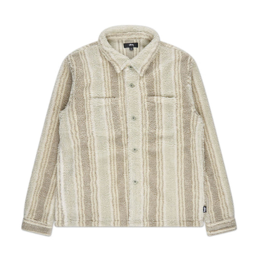 stüssy stripe sherpa shirt (natural) - a.plus