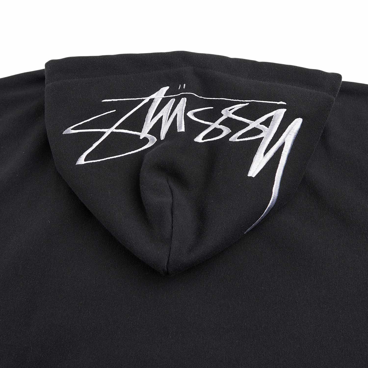 stüssy back hood applique hoodie (black) - a.plus