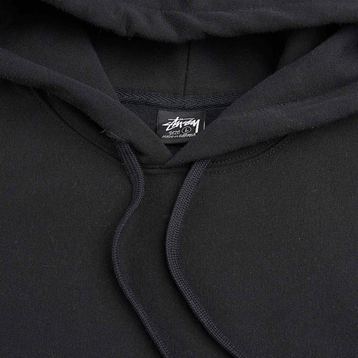 stüssy back hood applique hoodie (black) - a.plus