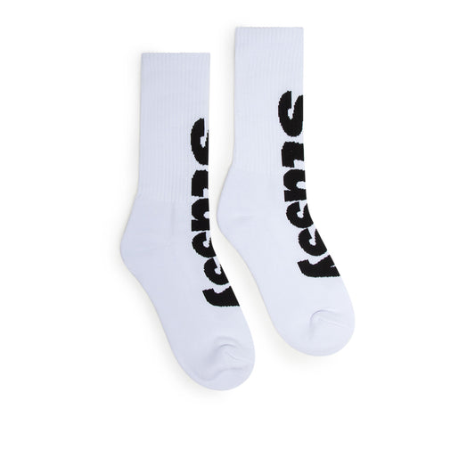 stüssy big helvetica crew socks (white / black)
