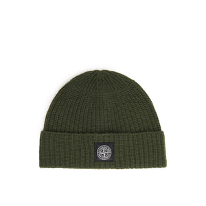 stone island logo patch beanie (olive)