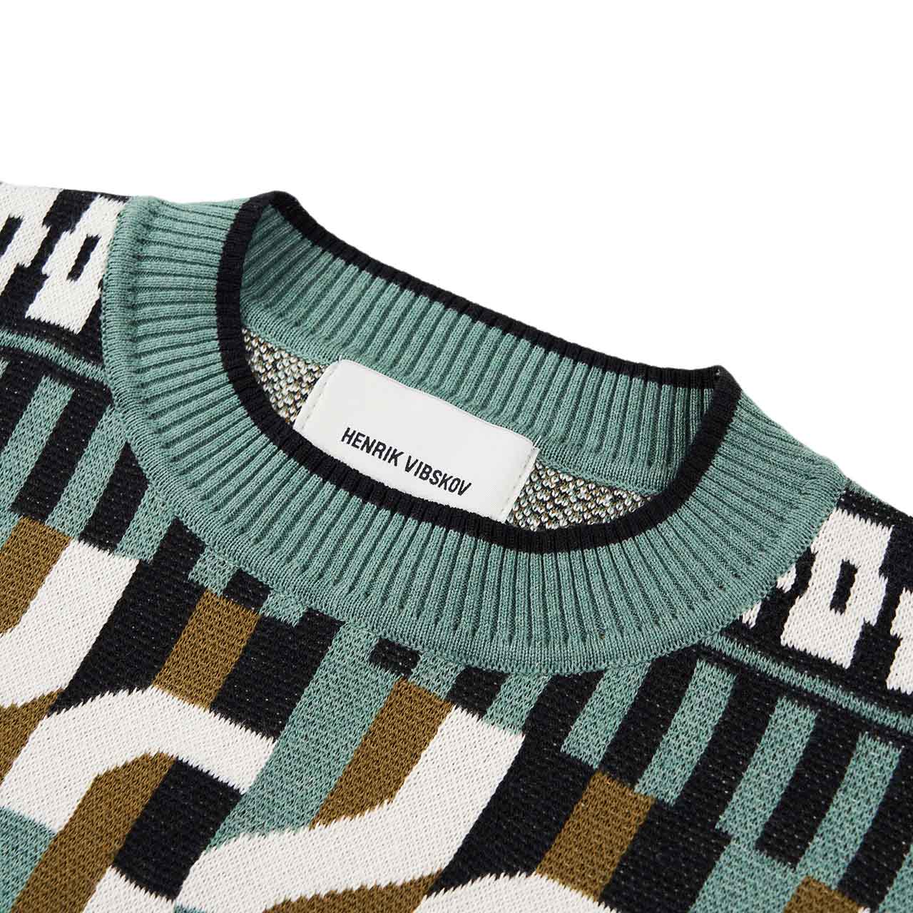 henrik vibskov henrik vibskov stamp knit roundneck (green / brown)
