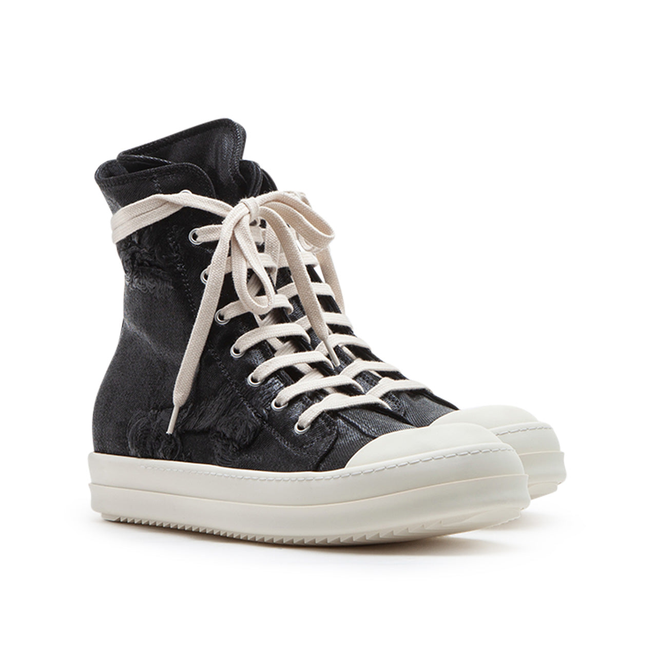 rick owens drkshdw sneaks denim shoes (black / milk / milk) - a.plus