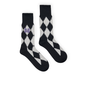 needles argyle jacquard socks (ivory / black) - a.plus