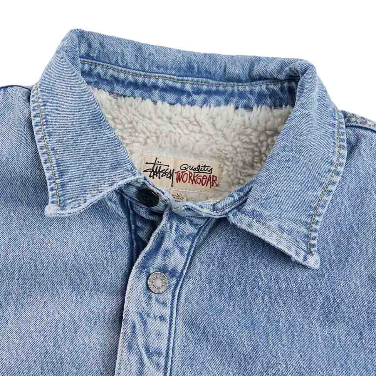 stüssy sherpa lined denim shirt (stone wash) - a.plus