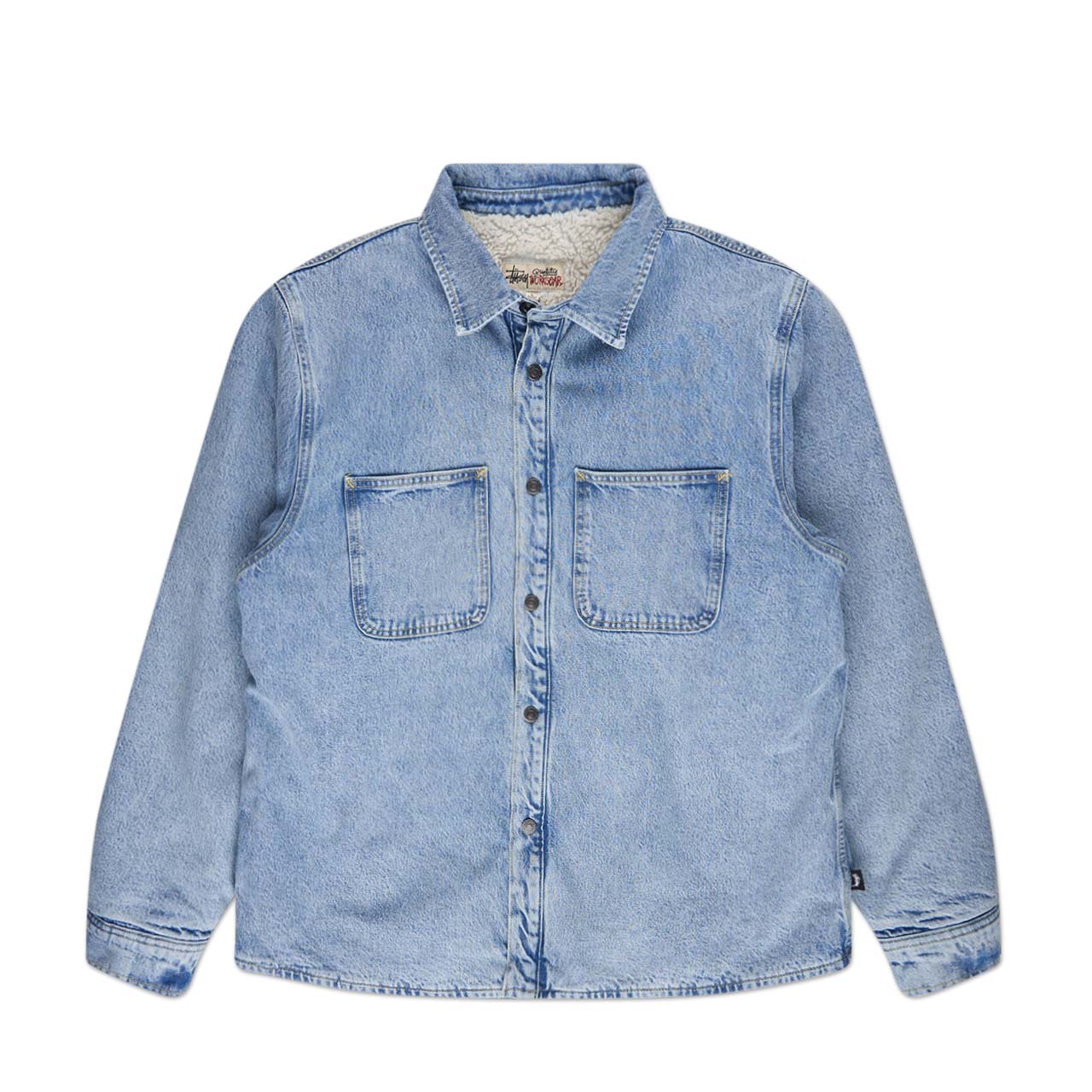 stüssy sherpa lined denim shirt (stone wash) - a.plus