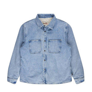 stüssy sherpa lined denim shirt (stone wash) - a.plus