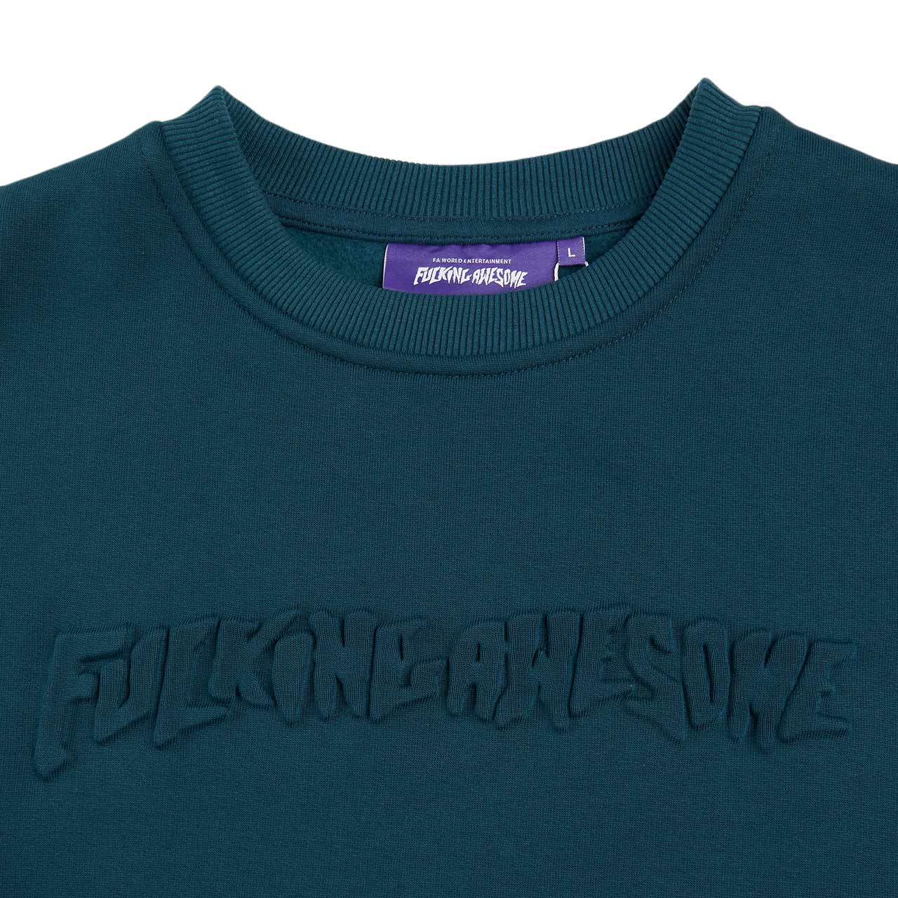fucking awesome stamp embossed crewneck (teal)